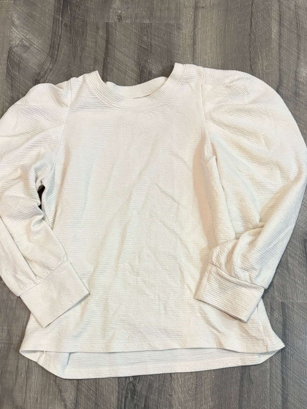 Madewell White Puff Sleeve Waffle Knit Long Sleeve Top